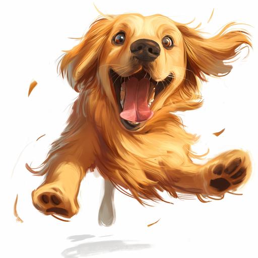 a cartoony drawing of a golden retriever with a lot of energy against a white background --v 6.0