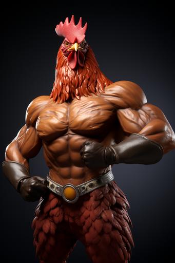 ripped, muscular, buff, metaphorical chicken, Mr. Universe poultry champion bodybuilder, seven herbs and spices, finger lickin' good --ar 2:3 --v 5.2 --style raw --s 178