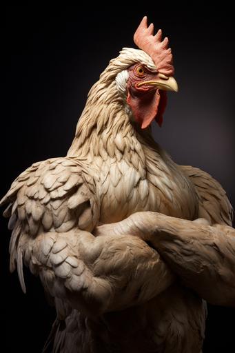 ripped, muscular, buff, metaphorical chicken, Mr. Universe poultry champion bodybuilder, seven herbs and spices, finger lickin' good --ar 2:3 --v 5.2 --style raw --s 178