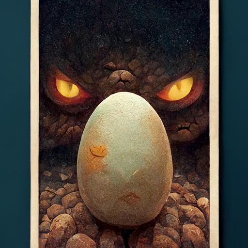 road, creature, hatching egg, angry mother, angry god