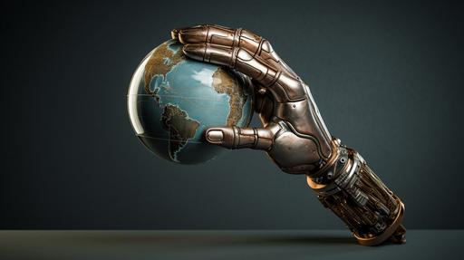 robot hand with globe for gobal communication technology --ar 16:9