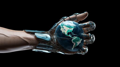 robot hand with globe for gobal communication technology --ar 16:9