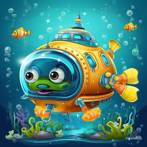 robot submarine for kids cartoon style