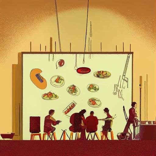rock band eats lunch, cartoon --test --creative