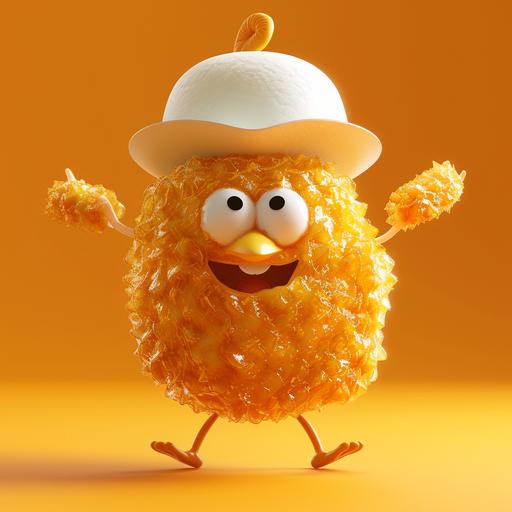 chicken nugget with arms and legs cartoon 3d realistic smile hat