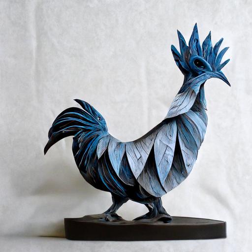 rooster paper statue grey-azure color white background