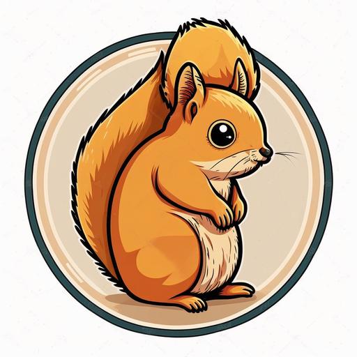 round icon of golden squirrel, full body, cartoon, kawaii, very detailed, thick outline, no text