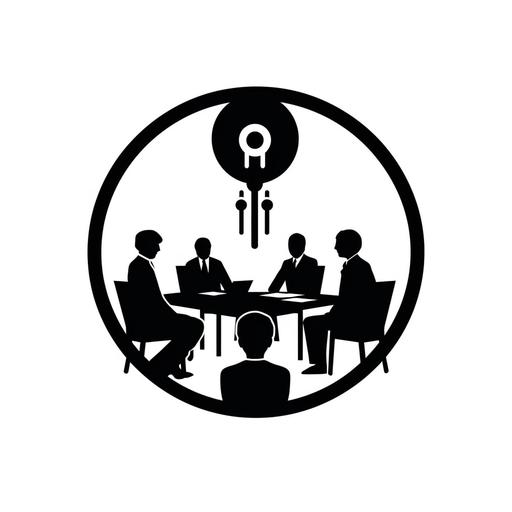 roundtable discussion icon, graphic design, logo, simple, minimal, easy to comprehend, conference logo, discussion logo, black and white --q 2 --s 750 --v 5