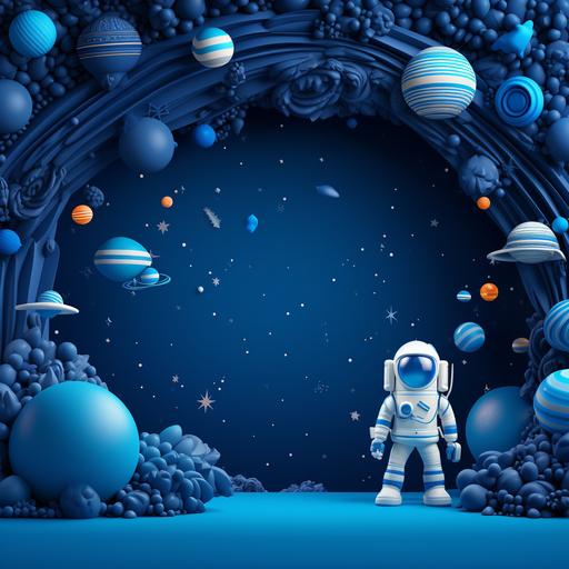 royal blue background with balloon arch,planets, astronauts 5k image