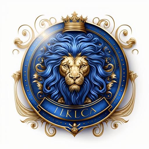 royal emblem zodiac sign leo, vector logo, blue and gold, no text, white background