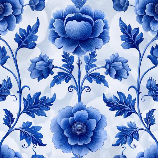 royal garden, blue color line art on white background, detailed line drawing, digtal fabric print on cotton, repeated pattern --tile --q 0.5 --s 750 --v 6.0