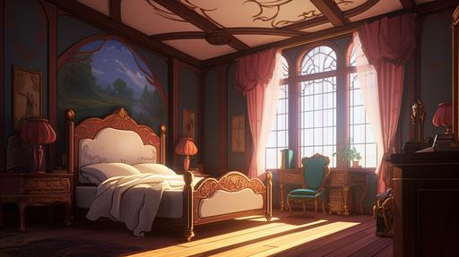 royal room, bedroom, anime style , --ar 16:9 --v 5.0