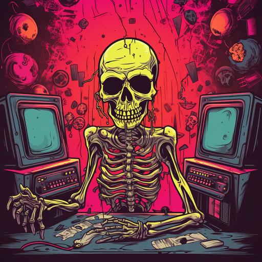 Missing required word This channel requires you to use one of the following words in your prompts: adireZombie skeleton cartoon character using retro color scheme in bold vector outline style, hand drawn, intricate details, cinematic lighting, adire --uplight --v 5.2