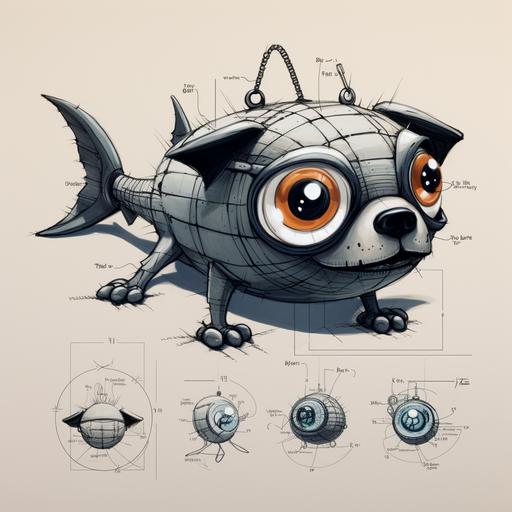 rubber bobber dog toy fishing item design sketch