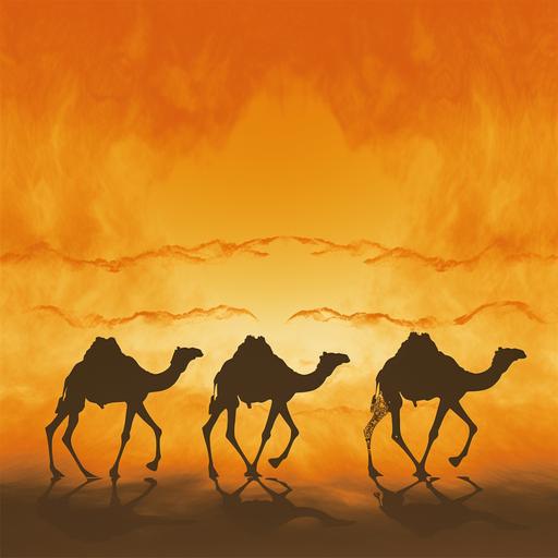 running camel silhouettes placed at the bottom with ombre background pattern
