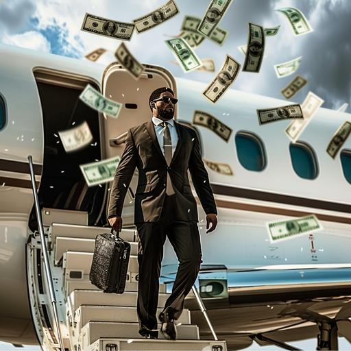 russell wilson boarding a plane, with money falling from the sky