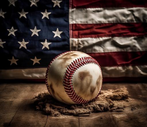 rustic American flag background with a baseball in the middle, 8k, vibrant --ar 37:32 --v 5.1