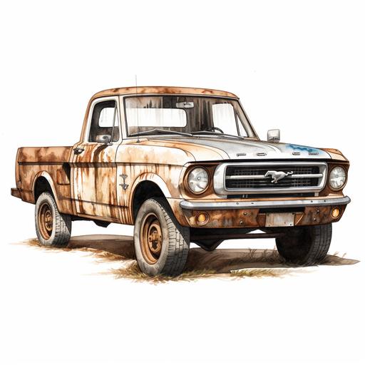 rustic farm truck is Empty, white background, mustang paint pony
