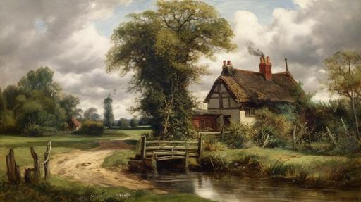 rustic rural cottage, masterful painting by constable --ar 16:9 --v 5 --upbeta