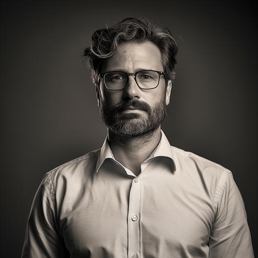 IT professional 40 years old male with glasses in black and white as persona picture