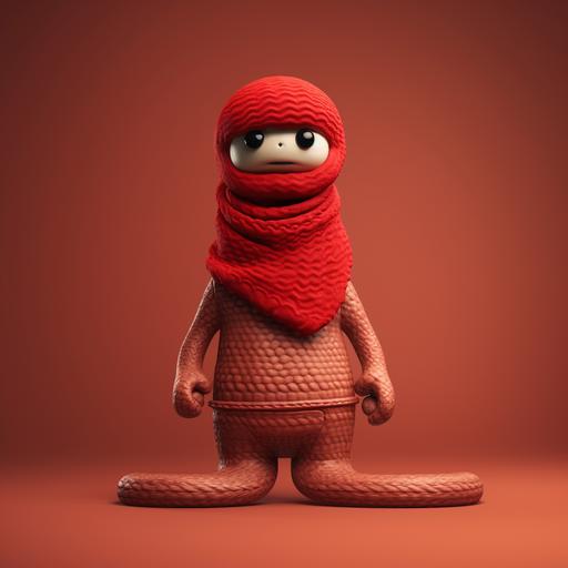 claymation style, snake character, minimalist, using a red scarf, pilot hat, background #55aaaa color without objects, subtle lighting