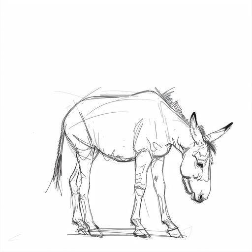 sad donkey, single line drawing, one line drawing, very simple one line art, seen from the profile, whole body