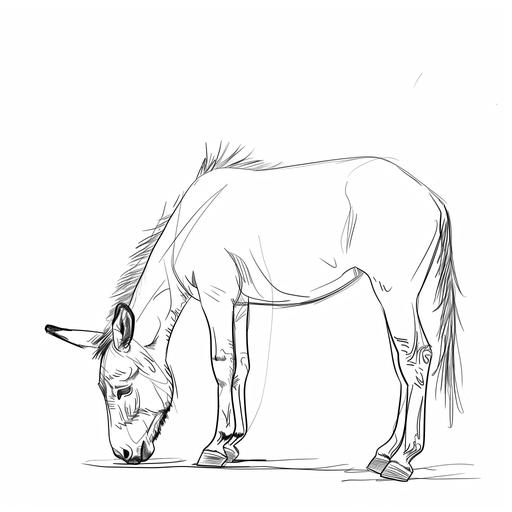 sad donkey, single line drawing, one line drawing, very simple one line art, seen from the profile, whole body