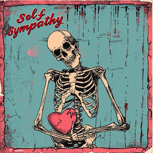 sad love album cover with skeleton holding broken heart displaying the words 