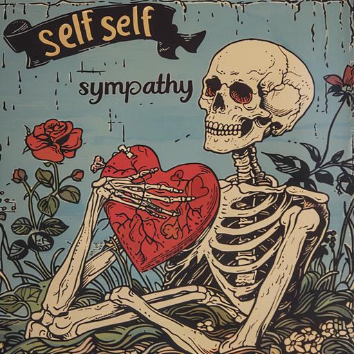 sad love album cover with skeleton holding broken heart displaying the words 