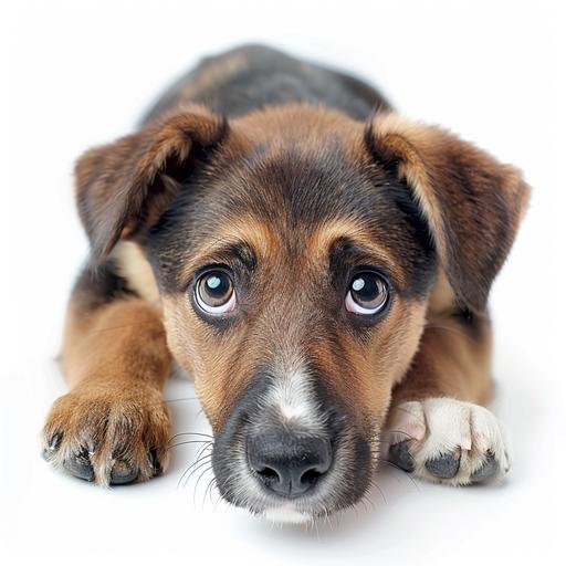 sad puppy dog eyes isolated on white background