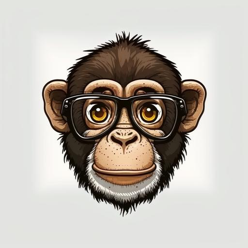 safari cartoon monkey face with glasses white background