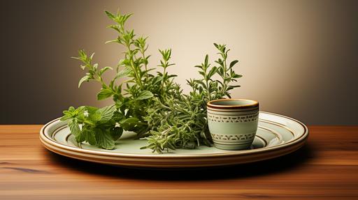 sage herb on a plate, blank background, pixel perfect, cinquecento, meticulous design, intricate patterns, delicate lines, 8k, --ar 16:9 --stylize 1000 --style raw
