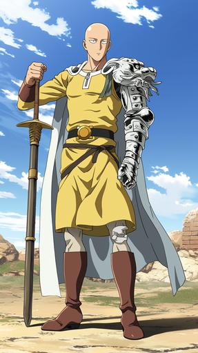 saitama is an incan quecha warrior of vinicunca in a dvd still from the anime one punch man in peru incan empire drawn by Yusuke Murata animated by madhouse inc filmed in 2015 standing tall full body shot portrait --s 15 --ar 9:16 --niji 6 --style raw