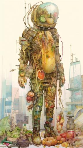 salad - mierlu::0 full body in the style of donato giancola and krenz cushart and Zdzisław Beksiński and anselm kiefer and craig mullins, in an explosion of salad, schizophrenic luminous skin ethereal greenhead dripping sauce lady wearing a salad suit, steampunk, cyberpunk, with monstrous biomechanical generous salad and big lacy juicy peach exploded in a lacy salad setting with flowering epiphytic climbing salad, powerfull inner light, liquid olive oil and vinegar and ink concept art, splashed, monstrous biomechanical dressing salad mechanic , dripping dressing sauce, dripping green and thick sald sauce, wooden fork and spoon, spoon and fork fluing, green flower tattoo, 8k, --ar 9:16 --chaos 80 --s 600 --no mockup --q 2 --uplight --v 5