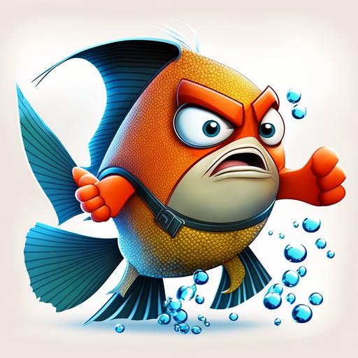 same cartoon fish character, is this the hero we need?, isolated on white background --v 4 --q 2