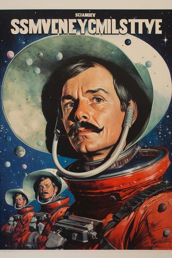 sammy bells and whistles montgomery the space cowboys, 60s movie poster, western sci-fi, mustachioed, hyperdetailed, muted colors, --ar 2:3
