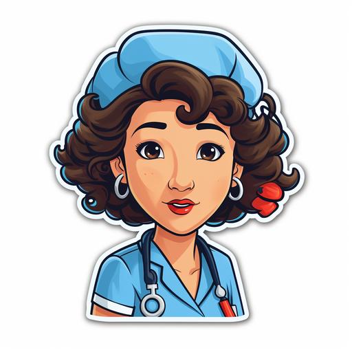 sandra oh nurse sticker, cartoon style, vibrant colors