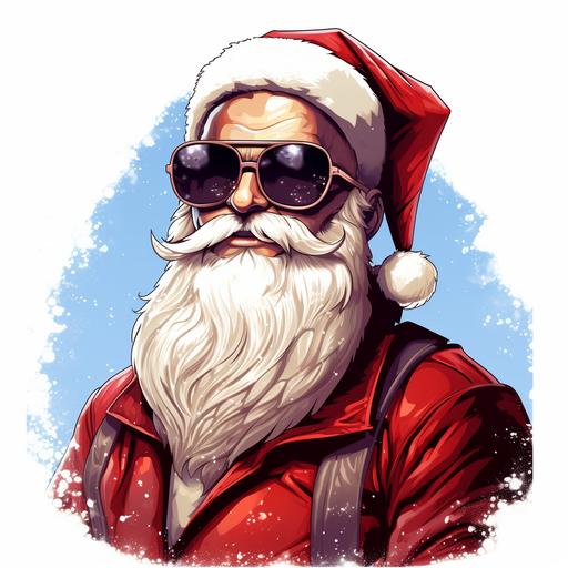 santa claus with sunglasses cartoon comic illustration