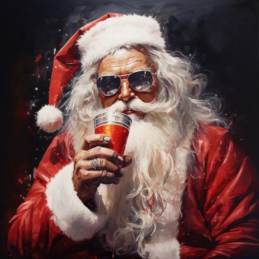 santa drinking lean out of a red soda cup