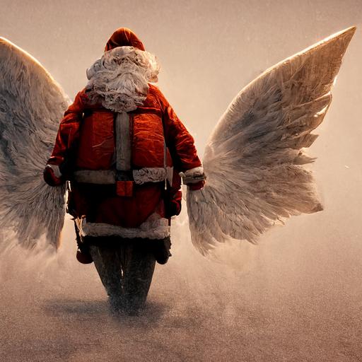santa with angel wings going to heaven, 3d render