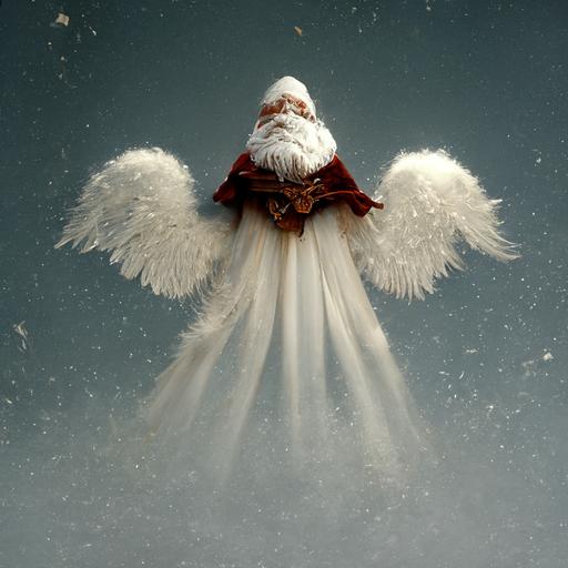 santa with angel wings going to heaven, 3d render
