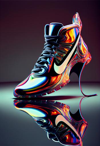scarpin high heel nike, nike logo, carnival glass texture, crystal, reflection, hd --ar 2:3 --upbeta --q 2 --v 4