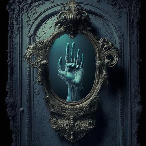 scary gothic hand out of mirror