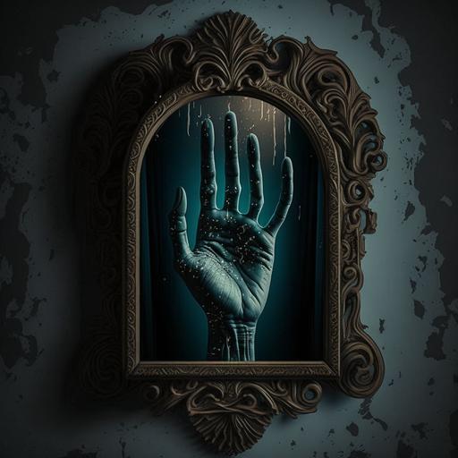 scary gothic hand out of mirror