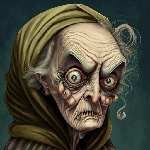 scary old grandma by tim burton, art nouveau --v 4