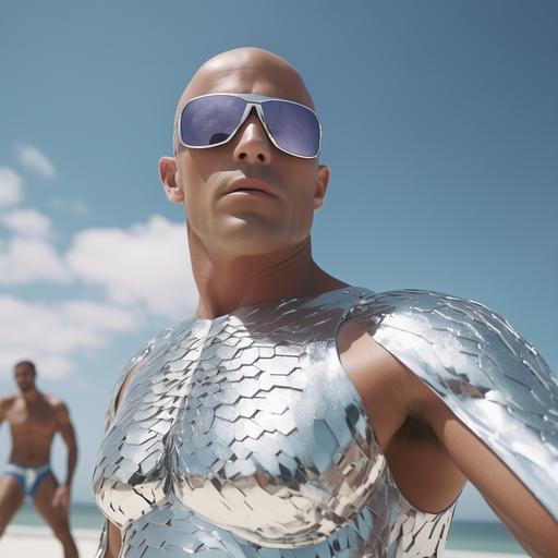 screen grab of professional surfer kelly slater surfing while wearing futuristic sunglasses and metallic board shorts