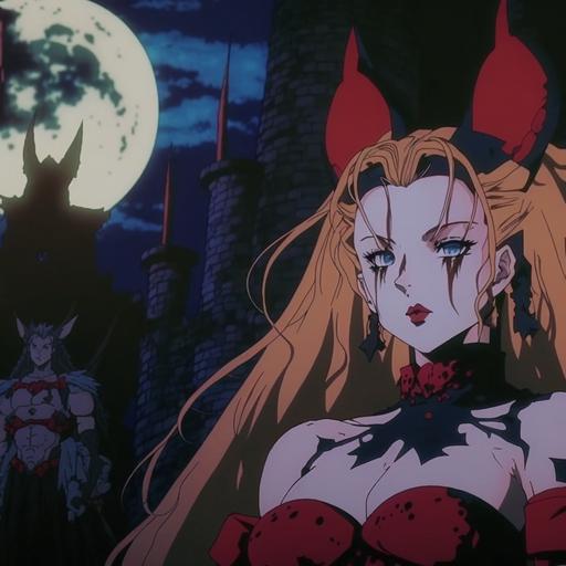 screenshot of bloodborn the anime from a 90's fantasy movie,white rabbit,red moon,black house