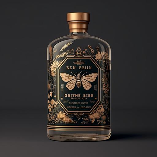 I would like a picture of a gin label to put on a brown glass bottle. I would like a beekeeper to be represented on the label.