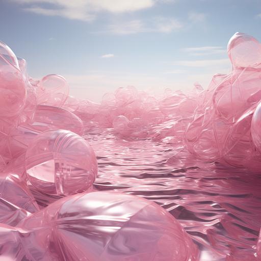 sea made out of pink cellophane