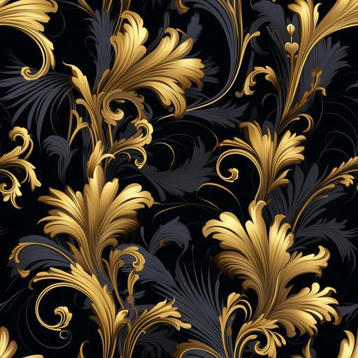 seamless black and gold wallpaper for your home or office wallpapers vector, in the style of hyacinthe rigaud, embroidery, dmitry vishnevsky, dariusz zawadzki, bryce 3d, vibrant, lively, detailed attention, --tile --ar 1:1